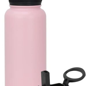 32 oz Reusable Water Bottle with Straw Lid – 2 Caps- Stainless Steel Hydro Vacuum Insulated Metal Thermos Flask Keeps Cold for 24 Hours, Hot for 12 Hours – BPA-Free Straw Cap – Taffy Pink