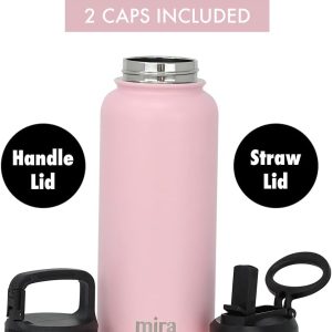 32 oz Reusable Water Bottle with Straw Lid – 2 Caps- Stainless Steel Hydro Vacuum Insulated Metal Thermos Flask Keeps Cold for 24 Hours, Hot for 12 Hours – BPA-Free Straw Cap – Taffy Pink