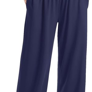 Wide Leg Pants for Women Lounge Palazzo Pant Cross Waist Yoga Pants with Pockets Solid Baggy Pleated Long Trousers