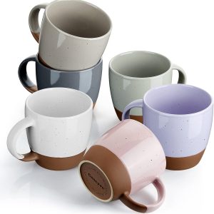 Ceramic Coffee Mugs Set of 6, Gencywe 16oz Coffee Cups with Handle, Large Latte Mug, Big Mug for Women, Men, Great for Tea, Cocoa or Hot Chocolate, Microwave Safe, Modern, Unique Style for Any Kitchen