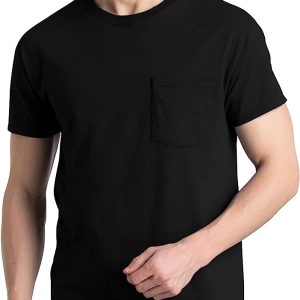 Fruit of the Loom Men’s Eversoft Cotton Short Sleeve Pocket T-Shirts, Breathable & Tag Free