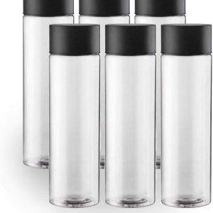 6-Pack Bulk Empty Plastic Juice Bottles with Caps Reusable 400ml Durable Water Bottles great Sensory Bottles and Smoothie Bottles with Black Lids Great Calming Bottles for Sensory Crafts