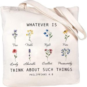 Bible Tote Bags For Women, Canvas Cotton Tote Bag, Bible Tote Wildflower, Bible Verse Tote Bag, Jesus Tote Bag, Eco Friendly Tote Bag, Christian Gifts For Women Self-Control Reusable Grocery Bags