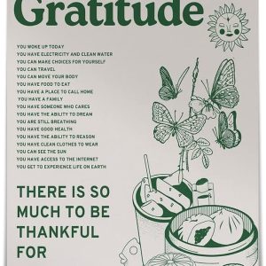 Vintage Green Inspirational Quotes Daily Gratitude Posters for Room Aesthetic Cute Sunflower Butterfly Food Canvas Wall Art Painting Retro Wall Decor Pictures for Kitchen Dining Room 12x16in Unframed…