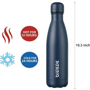 Insulated Water Bottles -17oz/500ml -Stainless Steel Water bottles,Sports water bottles Keep cold for 24 Hours and hot for 12 Hours,BPA Free kids water bottles for School-Navy blue