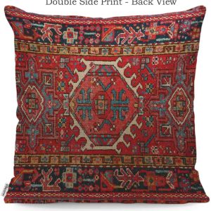 Throw Pillow Cover Case Antique Oriental Turkish Carpet Pattern Print Red – Soft Linen Pillow Case for Decorative Bedroom/Livingroom/Sofa/Farm House – Cushion Covers 18×18 Inch 45×45 cm