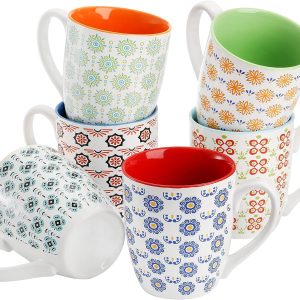 Frcctre 6 Pack Coffee Mugs Set, 17 Ounce Large Porcelain Coffee Cups Tea Cups Drinking Cups for Coffee, Tea, Cocoa, Cappuccino, Dishwasher Safe