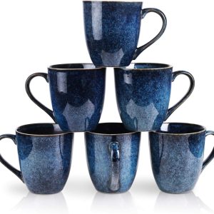 vicrays Coffee Mug Set, 12 Ounce, Set of 6, Ceramic Mug for Men, Women, Unique Glazed Mugs with Handle for Coffee, Tea, Milk, Cocoa, Cereal(blue)