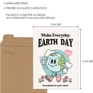 Retro Earth Day Poster, Earth Wall Art, Retro Environmental Poster, Cute Wall Decor, Vintage Character Dorm Poster