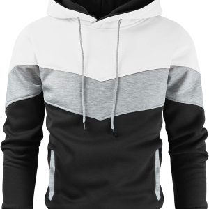 Gesean Men’s Novelty Color Block Pullover Fleece Hoodie Long Sleeve Casual Sweatshirt with Pocket