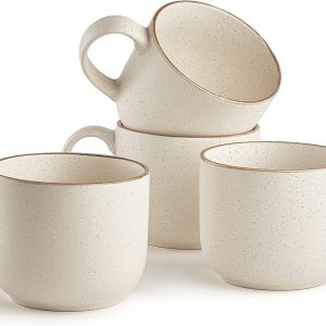 Maison Neuve Riverside Collection 4-Piece Mug Set – Hand Crafted Ceramic Stoneware Mug Set, Modern Dining Mugs – Large & Multipurpose Shape Mugs, Microwave & Dishwasher Safe – Oxford White, 16 Oz.