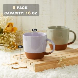 Ceramic Coffee Mugs Set of 6, Gencywe 16oz Coffee Cups with Handle, Large Latte Mug, Big Mug for Women, Men, Great for Tea, Cocoa or Hot Chocolate, Microwave Safe, Modern, Unique Style for Any Kitchen