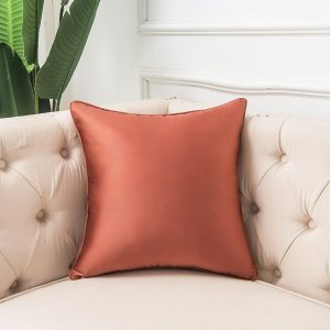 Decorative Throw Pillow Cover Luxury Jacquard Pillowcase Satin Square Cushion Case Geometric Pattern Shams for Couch Sofa Bed Bedroom Living Room(Rust Color,18×18 inch)