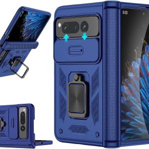 Phone Cases for Google Pixel Fold Case with Ring Kickstand, Anti-Slip Rugged Heavy Duty Shockproof Protective Cell Phone Case with Enhanced Camera Protection for Google Pixel Fold-Blue