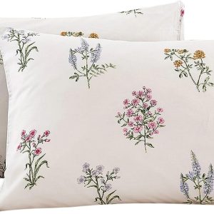 2 Pack Pillowcase Standard Size with Light Mauve Floral Pattern Pillow Cases Set, 100% Cotton Standard Pillow Covers Envelope Closure (Standard, 20″x26″)