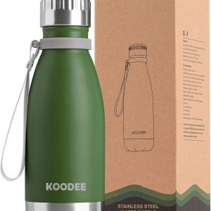 Water Bottle for School-9 oz Stainless Steel Double Wall Vacuum Insulated Water Bottle for Back to School, Cola Shape Leak Proof Sports Flask (Grass Green)