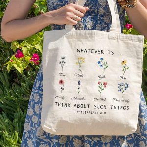 Bible Tote Bags For Women, Canvas Cotton Tote Bag, Bible Tote Wildflower, Bible Verse Tote Bag, Jesus Tote Bag, Eco Friendly Tote Bag, Christian Gifts For Women Self-Control Reusable Grocery Bags