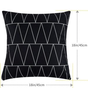 Set of 4 Decorative Geometric 18 x 18 Inches Throw Pillow Covers – Modern Pattern Linen Square Pillow Cushion Case for Sofa Couch Bed Home Outdoor Car (18″ x 18″, Black)