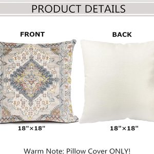 Snycler Boho Style Throw Pillow Cover Ethnic Design Pattern Linen Persian Carpet Tribal Pattern Throw Pillow Case Cushion Cover Home Office Decorative Square 18×18 inch