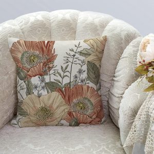 Vintage Flowers Pillow Cover Rustic Cotton Linen Decorative Square Throw Pillow Cover 18×18 Inch for Sofa Couch Decoration