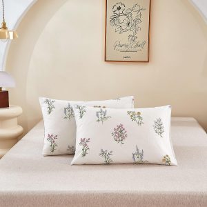 2 Pack Pillowcase Standard Size with Light Mauve Floral Pattern Pillow Cases Set, 100% Cotton Standard Pillow Covers Envelope Closure (Standard, 20″x26″)