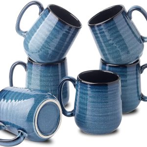 Hasense Ceramic Coffee Mugs Set of 6,15 Ounce Coffee Cups Set with Handle,Porcelain Tea Mug for Kitchen, Blue Mugs for Coffee,Cocoa,Dishwasher and Microwave Safe