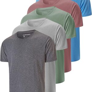 5 Pack Men’s Dry Fit T Shirts, Athletic Running Gym Workout Short Sleeve Tee Shirts for Men