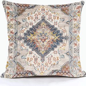 Snycler Boho Style Throw Pillow Cover Ethnic Design Pattern Linen Persian Carpet Tribal Pattern Throw Pillow Case Cushion Cover Home Office Decorative Square 18×18 inch