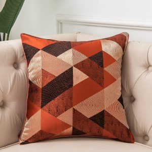 Decorative Throw Pillow Cover Luxury Jacquard Pillowcase Satin Square Cushion Case Geometric Pattern Shams for Couch Sofa Bed Bedroom Living Room(Rust Color,18×18 inch)