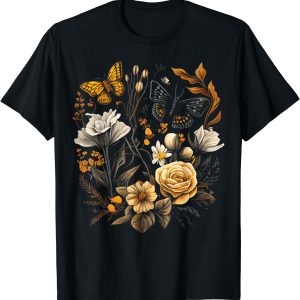 Vintage Pressed Flowers Butterflies Floral Boho Wildflowers T-Shirt