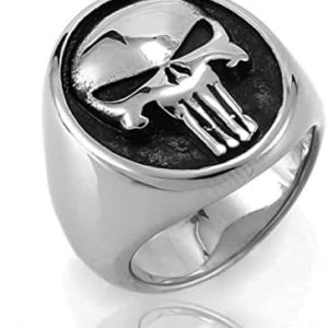 Mens Gold/Silver Color Stainless Steel Punisher Skull Rings Cool Skull Signet Ring Male Gothic Punk Ring Christmas Party Gift