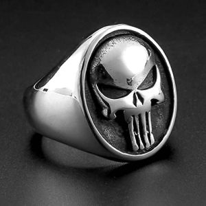 Mens Gold/Silver Color Stainless Steel Punisher Skull Rings Cool Skull Signet Ring Male Gothic Punk Ring Christmas Party Gift