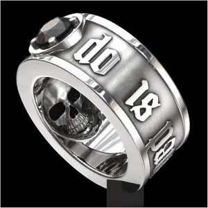 ‘Till Death Do Us Part’ Amount Skull Ring Black Crystal Punk Wedding Engagement Jewelry for Men