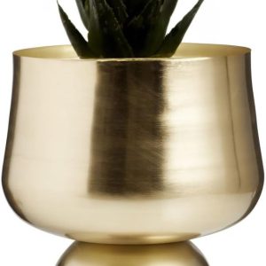 CLAUOSF Brushed Gold Pedestal Floor Planter, Gold Hammered Floor Planter, Round Decorations Planter, Metal Indoor Outdoor Planter for Living Room, Bedroom, Kitchen