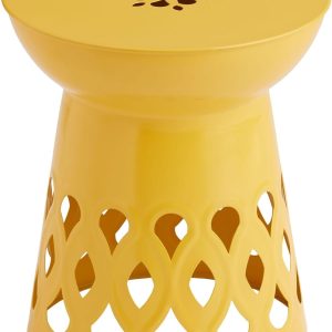 CLAUOSF Metal Outdoor Side Table, Mid Century Round Side Table with Pedestal, Metal Stool, End Table for Living Room, Night Stand with Unique Design (Yellow)