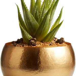 CLAUOSF Gold Hammered Iron Floor Planter, Round Decorations Planter, Metal Indoor Outdoor Planter for Living Room, Bedroom, Kitchen