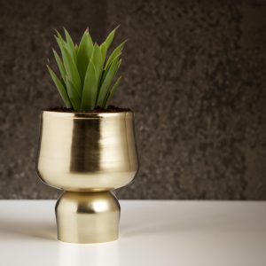 CLAUOSF Brushed Gold Pedestal Floor Planter, Gold Hammered Floor Planter, Round Decorations Planter, Metal Indoor Outdoor Planter for Living Room, Bedroom, Kitchen