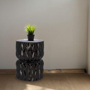 CLAUOSF Black Ceramic Structural Side Table, Round Side Table, Unique Plant Stand, Nightstand, End Table for Living Room, Bedroom, Home Office, Hallway, Entryway