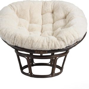 CLAUOSF Faux Fur Papasan Chair Cushion, 58 Inches Papasan Cushion, Round Chair Pads Thickened, Papasan Seat Cushion for Relaxing (Ivory)