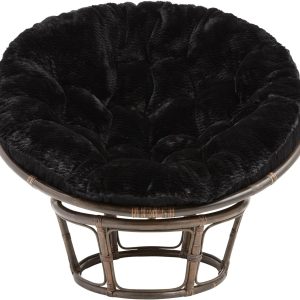 CLAUOSF Faux Fur Papasan Chair Cushion, 58 Inches Papasan Cushion, Round Chair Pads Thickened, Papasan Seat Cushion for Relaxing (Black)